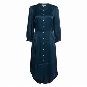 Raquel Allegra Blue Pebble Satin Shirt Dress Size XS